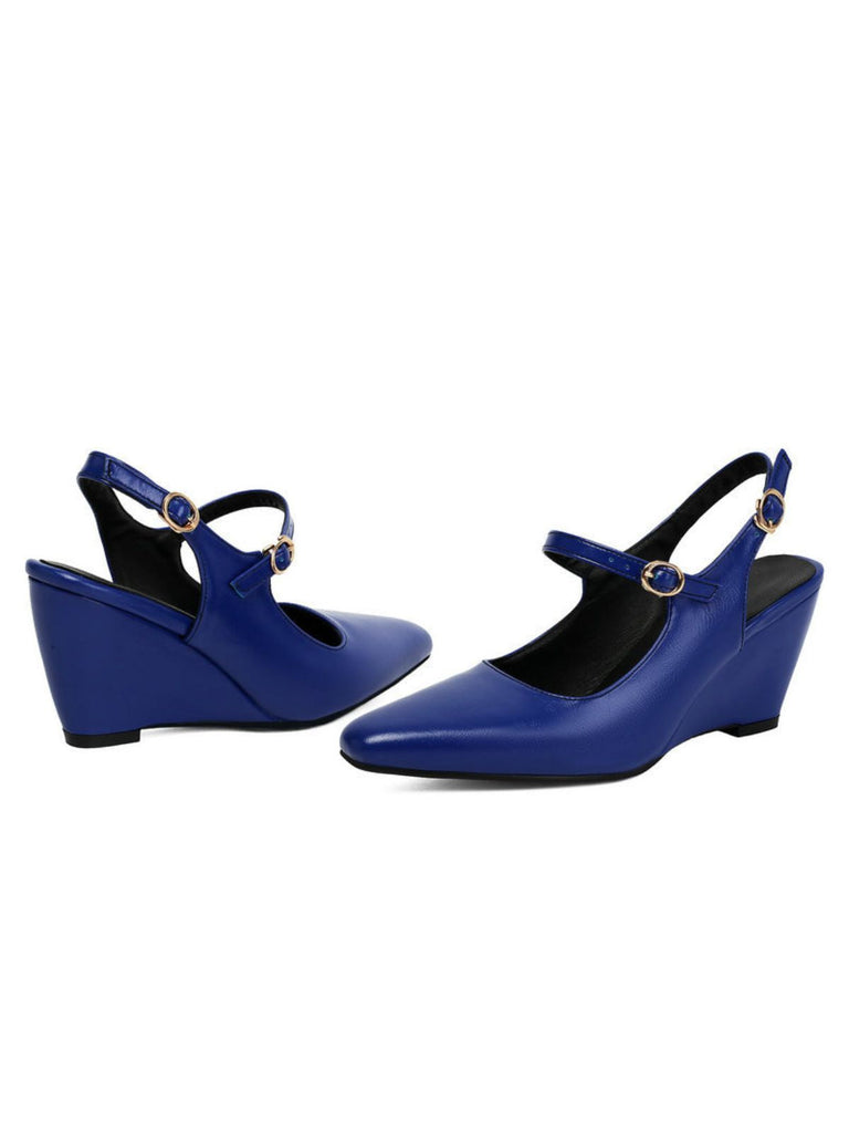 Scarpe Nero Faux in Pelle Pointed-toe Wedge-heeled con Buckles 6