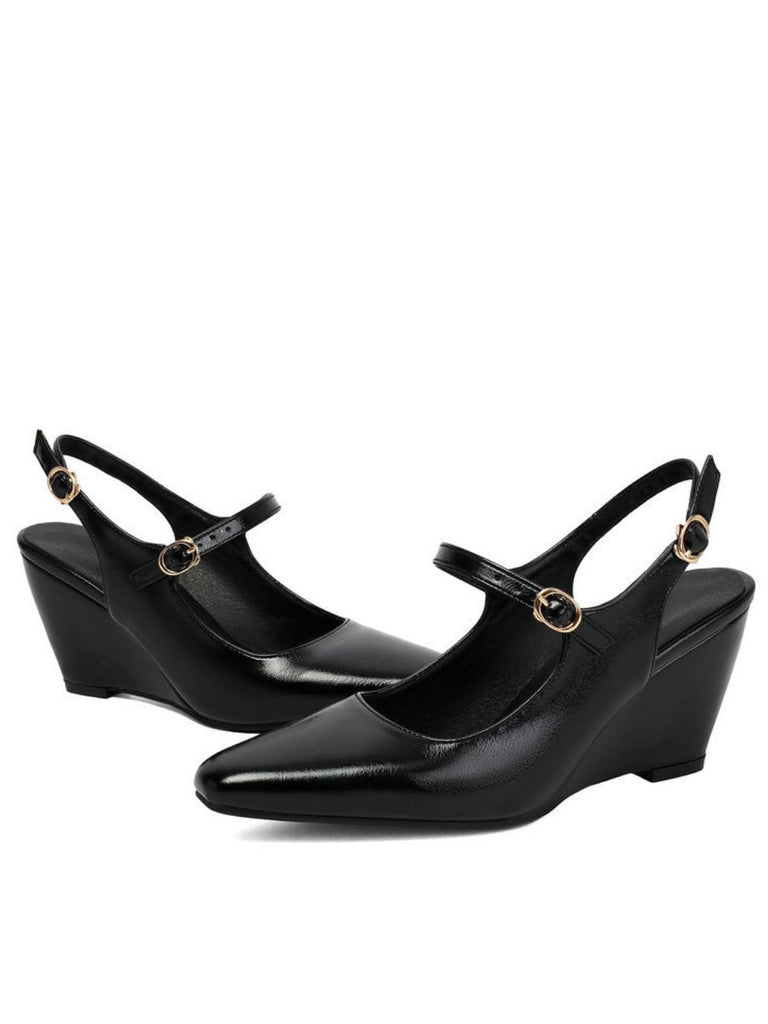 Scarpe Nero Faux in Pelle Pointed-toe Wedge-heeled con Buckles 2