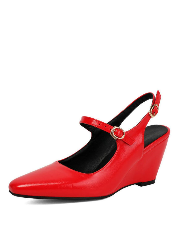 Scarpe Nero Faux in Pelle Pointed-toe Wedge-heeled con Buckles 9