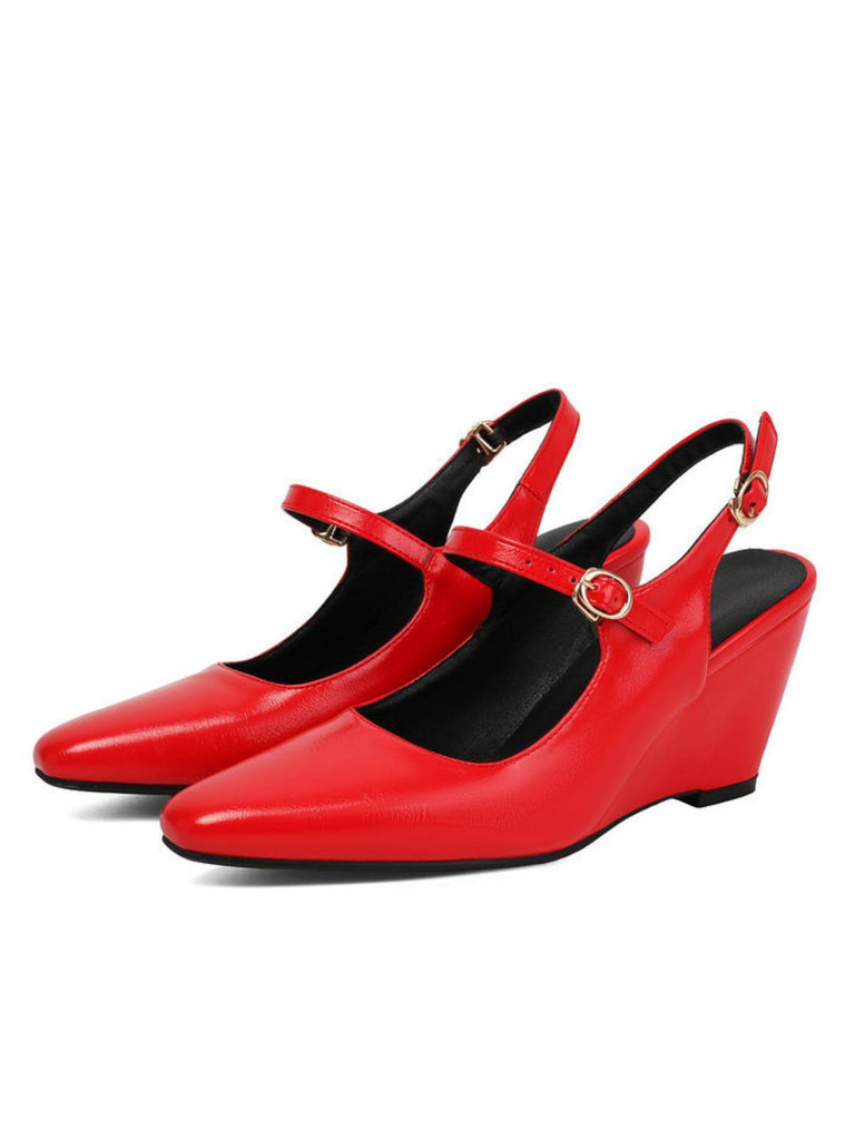 Scarpe Nero Faux in Pelle Pointed-toe Wedge-heeled con Buckles 10