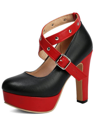 Scarpe Mary Jane Vintage Colorblock Borchiate con Plateau