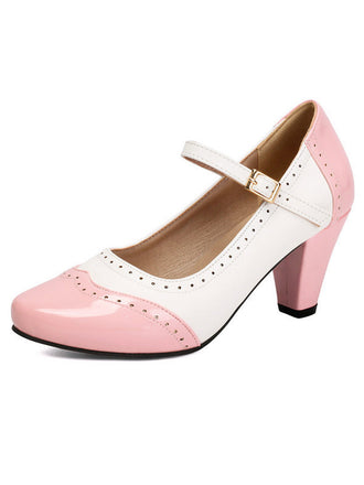 Scarpe Mary Jane in Vernice Colorblock Tacco Grosso 2