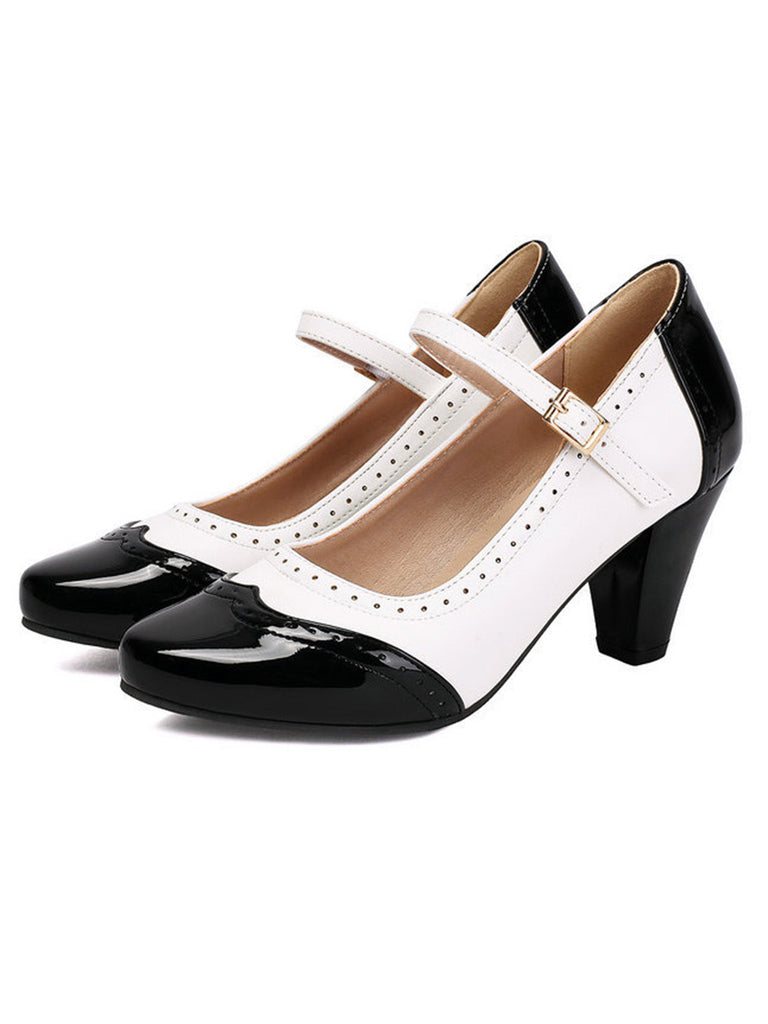 Scarpe Mary Jane in Vernice Colorblock Tacco Grosso 4