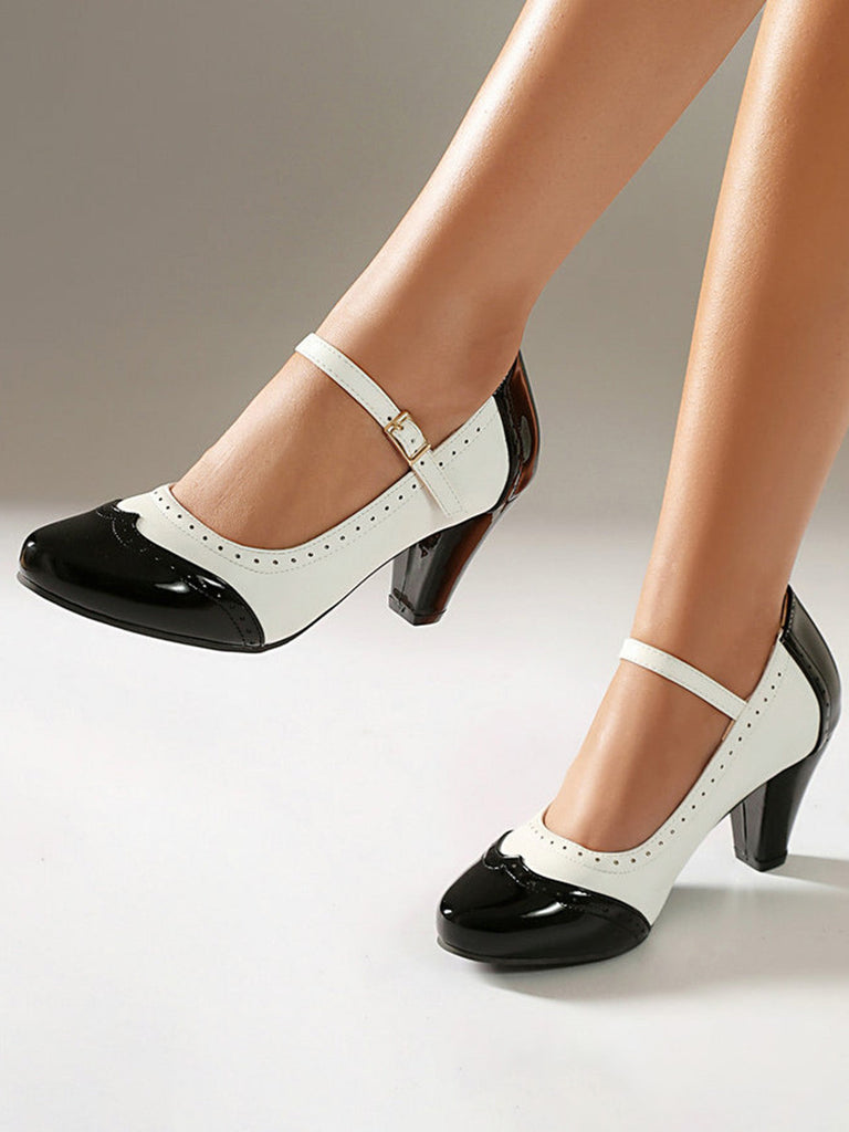 Scarpe Mary Jane in Vernice Colorblock Tacco Grosso 6