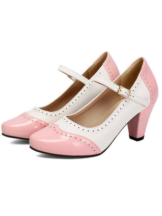Scarpe Mary Jane in Vernice Colorblock Tacco Grosso