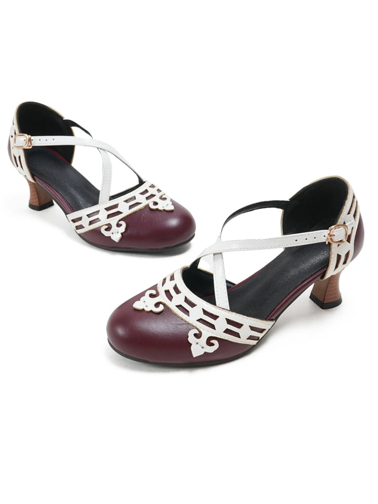 Scarpe Mary Jane Bicolore con Cinturini Incrociati Tacco Basso 3