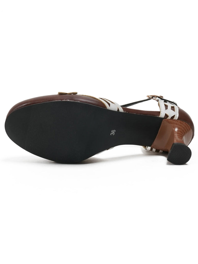Scarpe Mary Jane Bicolore con Cinturini Incrociati Tacco Basso 13