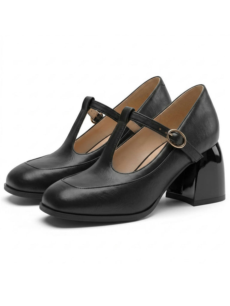 Scarpe Mary Jane con Cinturino a T Fibbia Tacco a Cono 7
