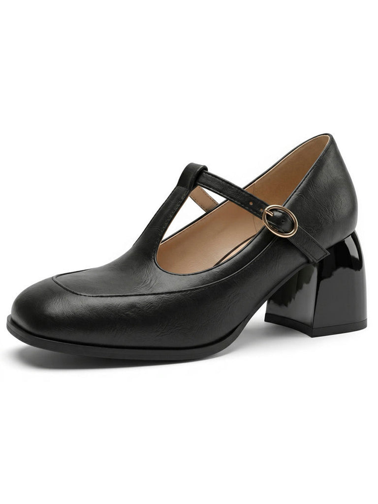 Scarpe Mary Jane con Cinturino a T Fibbia Tacco a Cono 8
