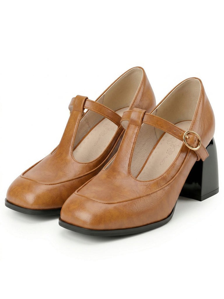 Scarpe Mary Jane con Cinturino a T Fibbia Tacco a Cono 11