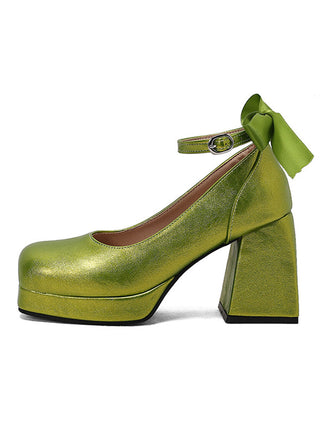 Scarpe Mary Jane con Plateau Fiocco Tacco a Blocco Anni '70 2