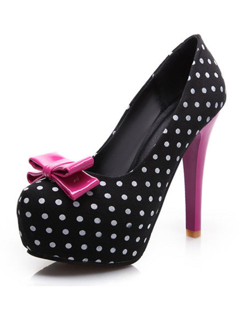 Scarpe con Tacco a Spillo a Pois con Fiocco in Tela 2