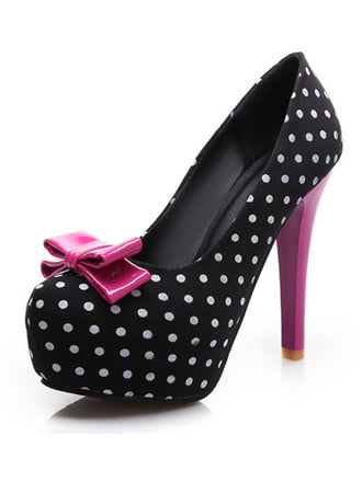 Scarpe con Tacco a Spillo a Pois con Fiocco in Tela 2