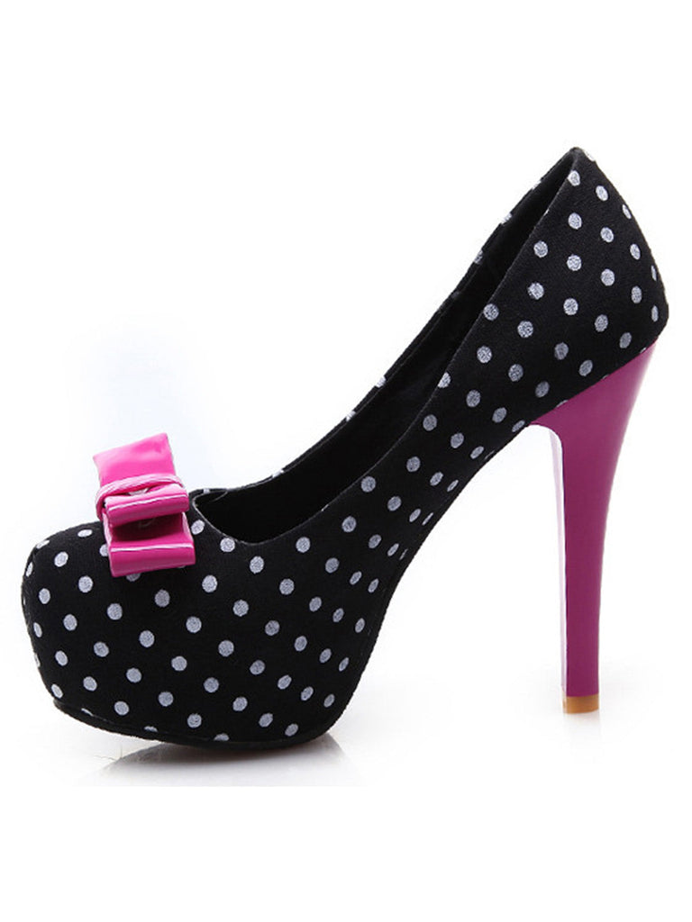 Scarpe con Tacco a Spillo a Pois con Fiocco in Tela 4