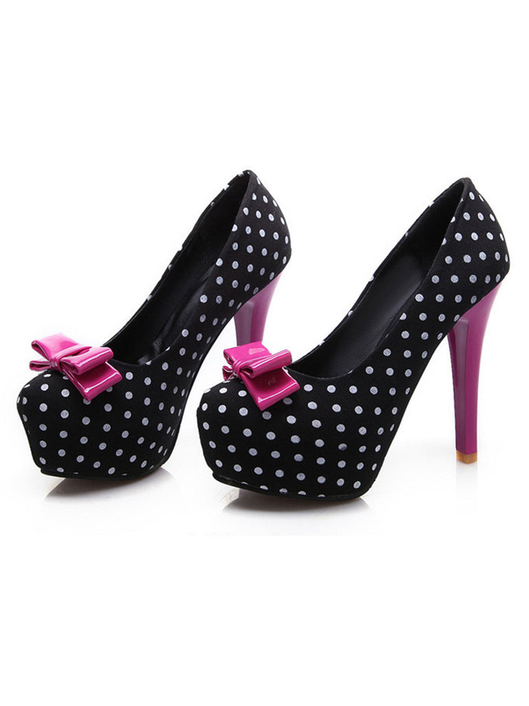 Scarpe con Tacco a Spillo a Pois con Fiocco in Tela 5