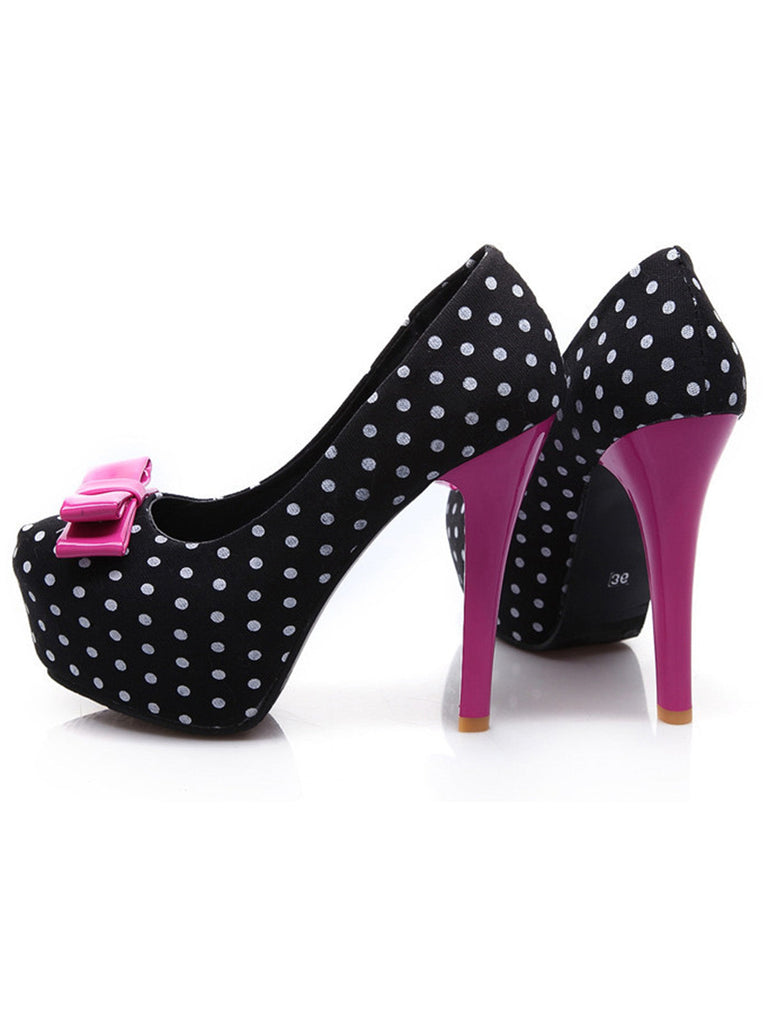 Scarpe con Tacco a Spillo a Pois con Fiocco in Tela 6