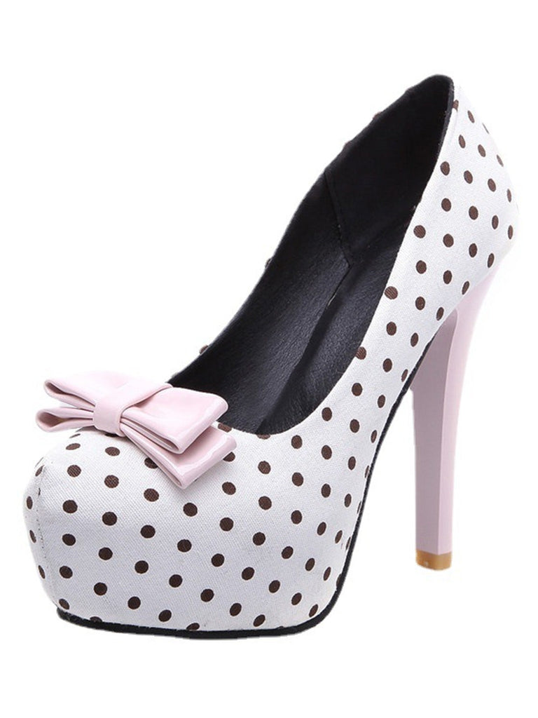 Scarpe con Tacco a Spillo a Pois con Fiocco in Tela 7