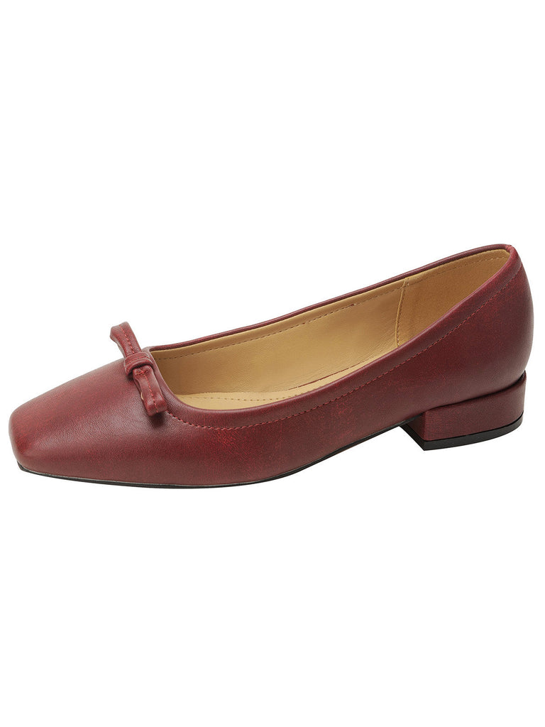 Ballerine Bordeaux Vintage con Fiocco Punta Quadrata Slip-On