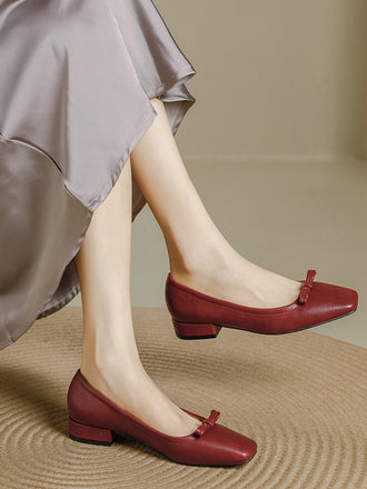 Ballerine Bordeaux Vintage con Fiocco Punta Quadrata Slip-On 2