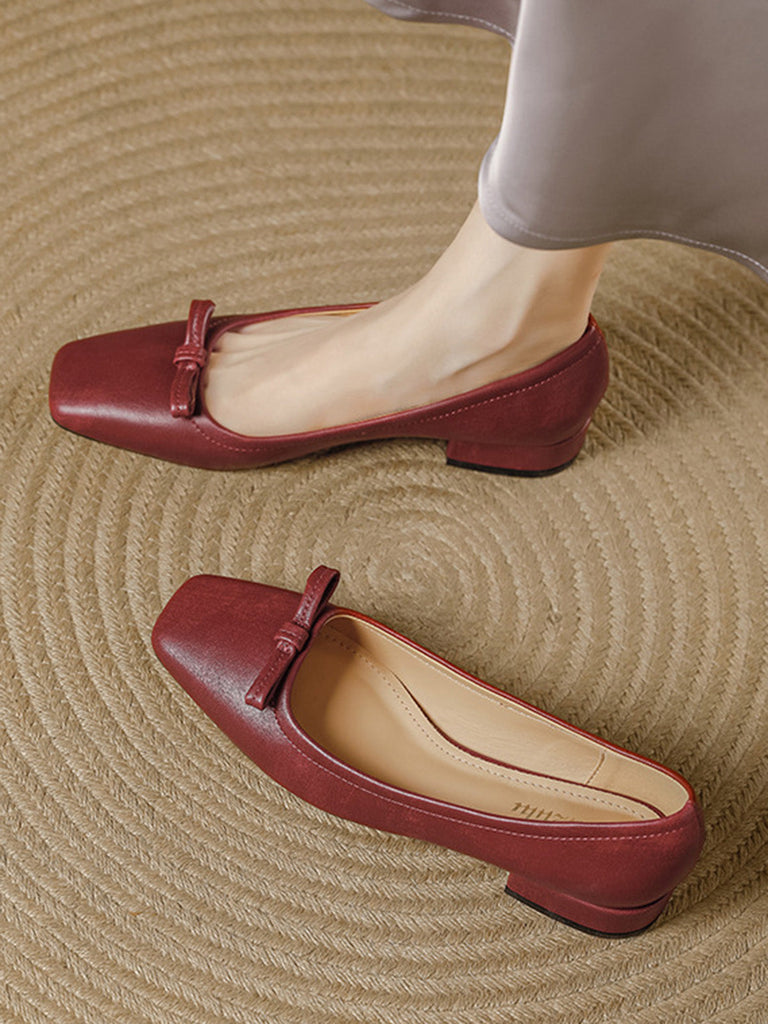 Ballerine Bordeaux Vintage con Fiocco Punta Quadrata Slip-On 4