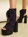Scarpe Nero in Pizzo Open Toe con Allacciatura Tacco Largo 11