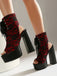 Scarpe Nero in Pizzo Open Toe con Allacciatura Tacco Largo 15