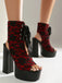 Scarpe Nero in Pizzo Open Toe con Allacciatura Tacco Largo 16