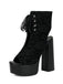 Scarpe Nero in Pizzo Open Toe con Allacciatura Tacco Largo