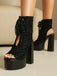 Scarpe Nero in Pizzo Open Toe con Allacciatura Tacco Largo 4
