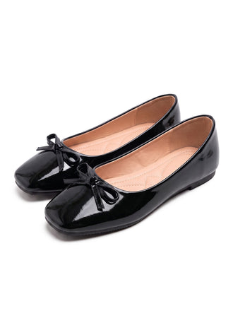 Ballerine vintage con fiocco e punta quadrata e finitura in PU