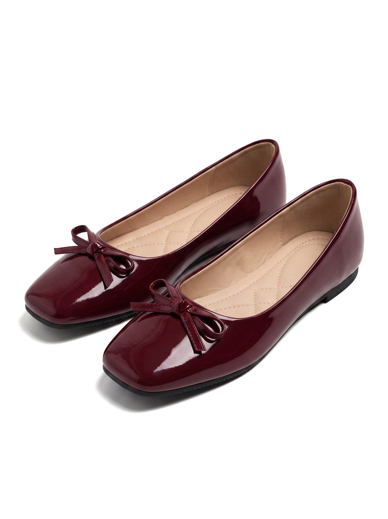 Ballerine vintage con fiocco e punta quadrata e finitura in PU 4