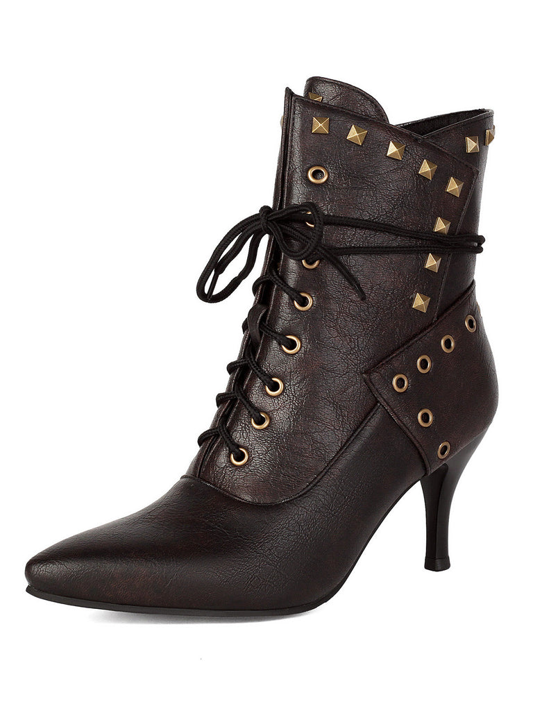 Scarpe Nero Gotico Pointed Toe in Pizzo‑up Gold a Bottone Boots 4