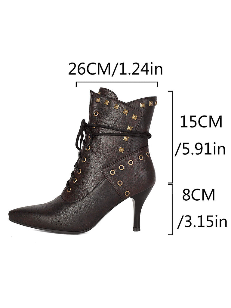 Scarpe Nero Gotico Pointed Toe in Pizzo‑up Gold a Bottone Boots 8