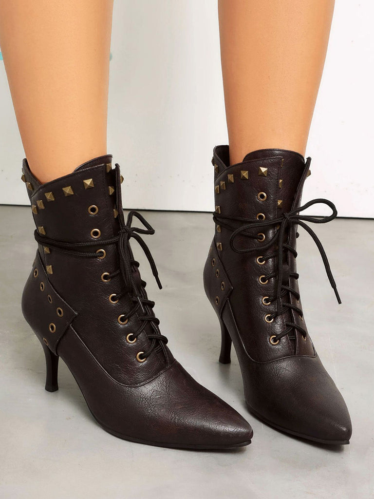 Scarpe Nero Gotico Pointed Toe in Pizzo‑up Gold a Bottone Boots 7
