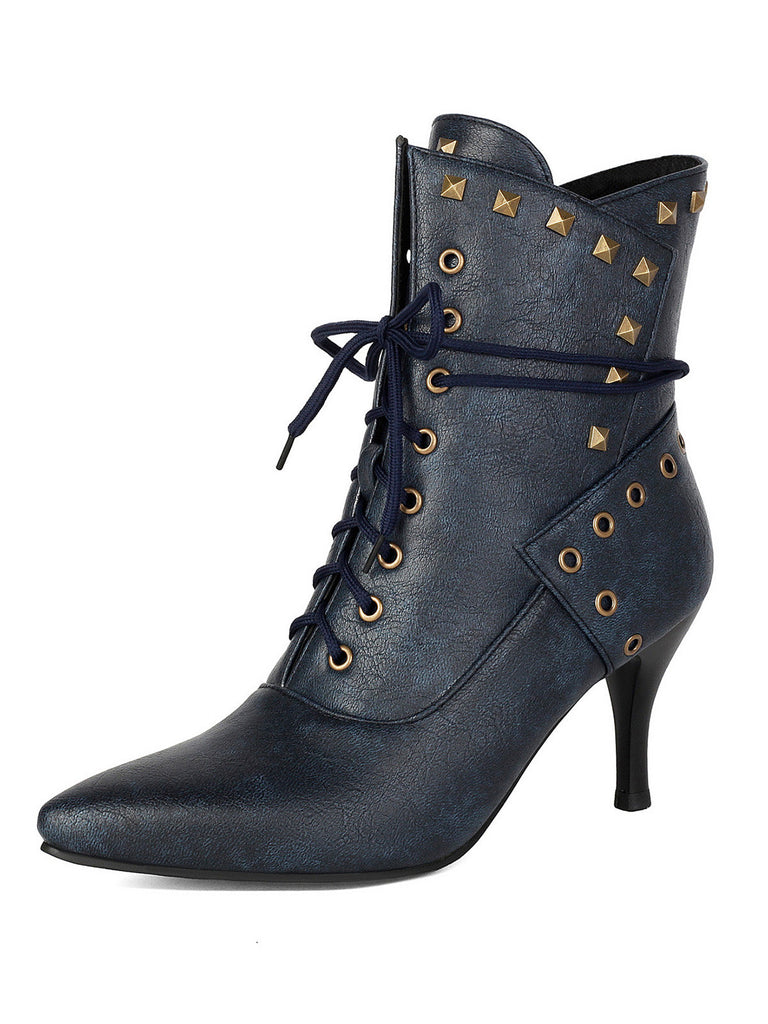 Scarpe Nero Gotico Pointed Toe in Pizzo‑up Gold a Bottone Boots 9