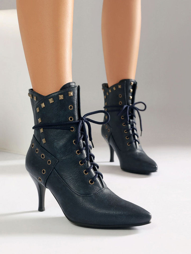 Scarpe Nero Gotico Pointed Toe in Pizzo‑up Gold a Bottone Boots 11