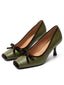 Décolleté Verde Vintage in Velluto con Fiocco e Punta Quadrata e Tacco Medio