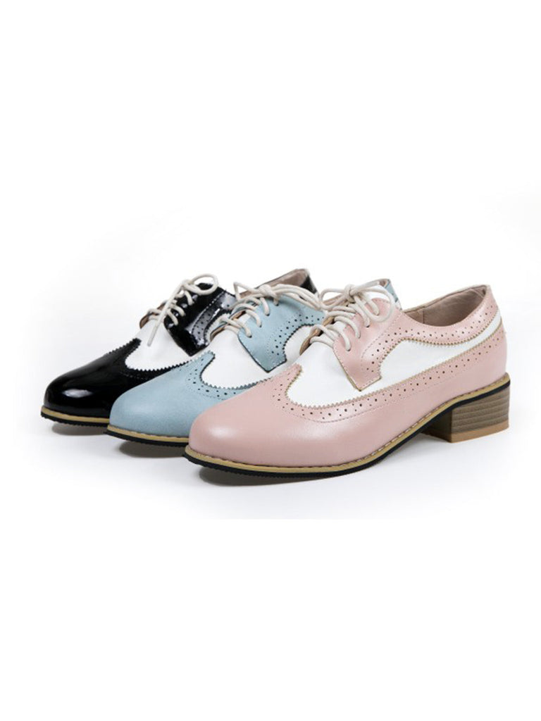 Round Toe Paneled Brogue PU Leather Shoes