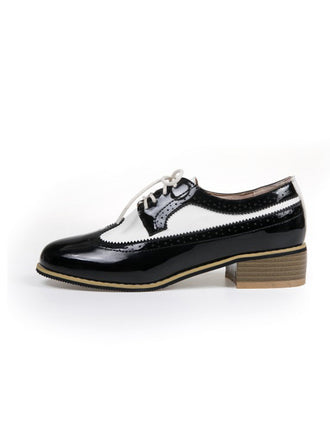 Round Toe Paneled Brogue PU Leather Shoes