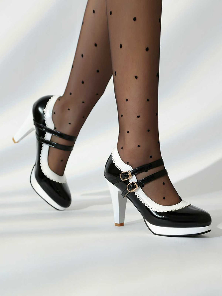 Scarpe Mary Jane retrò con tacchi alti spessi