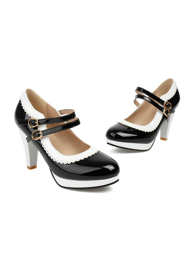 Scarpe Mary Jane retrò con tacchi alti spessi