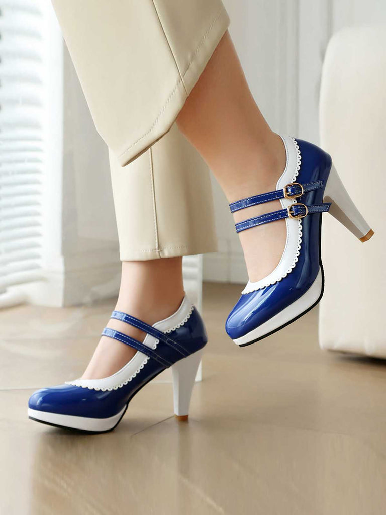 Scarpe Mary Jane retrò con tacchi alti spessi