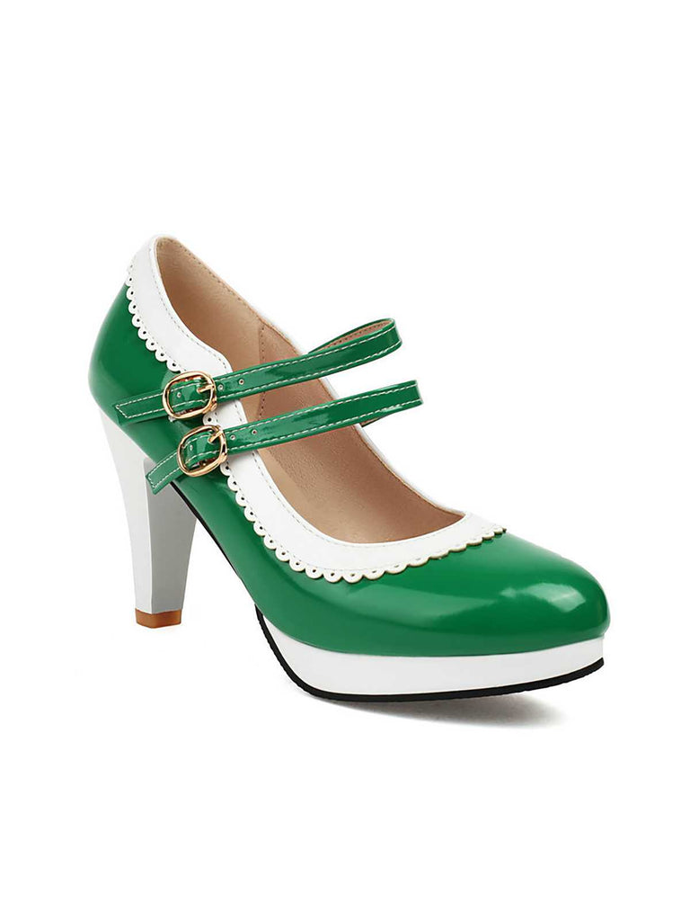 Scarpe Mary Jane retrò con tacchi alti spessi