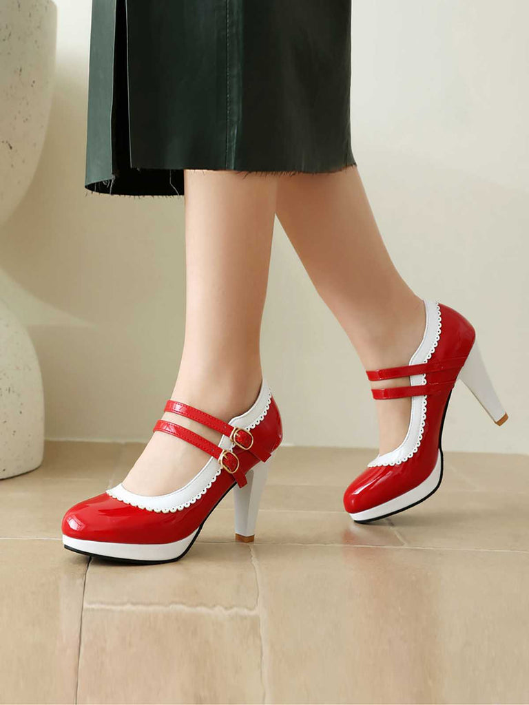 Scarpe Mary Jane retrò con tacchi alti spessi
