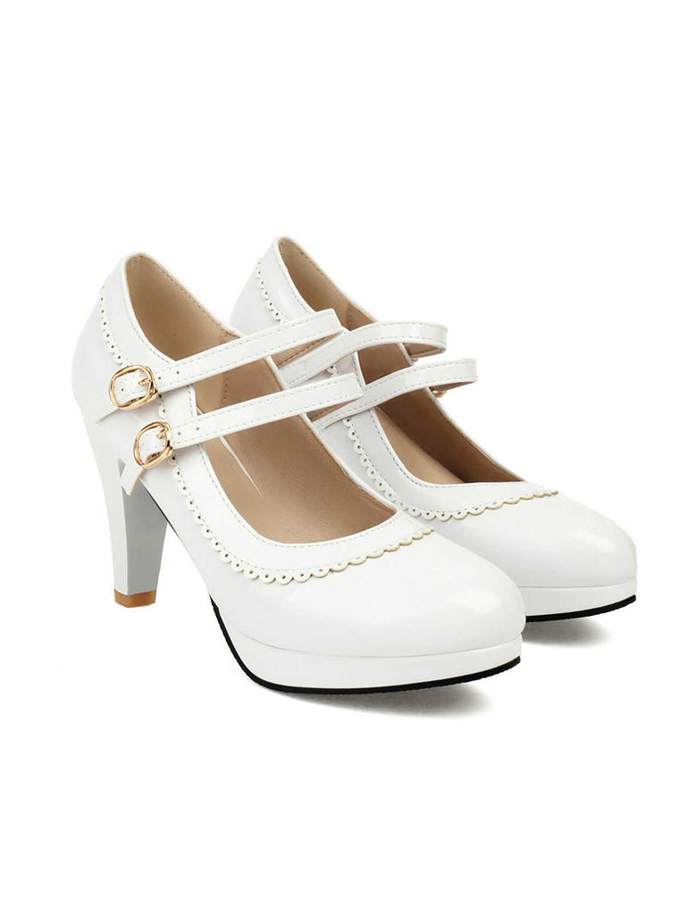Scarpe Mary Jane retrò con tacchi alti spessi