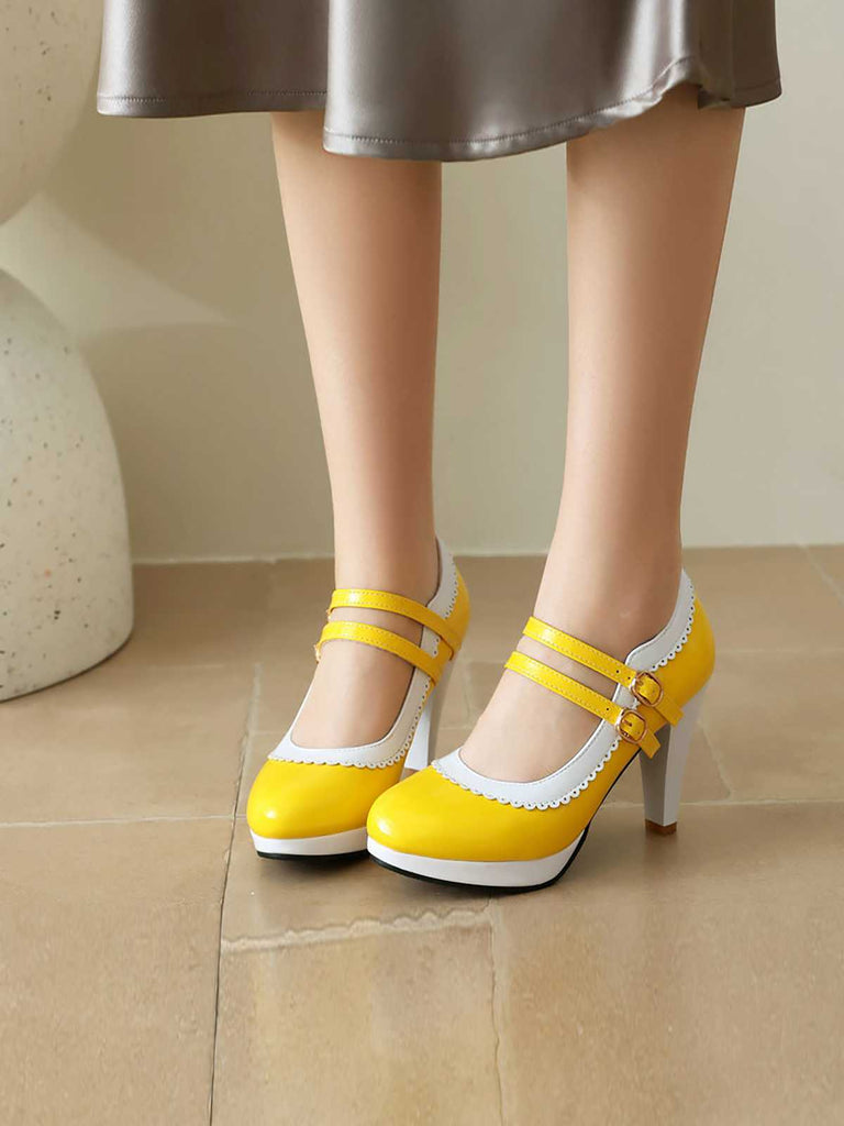 Scarpe Mary Jane retrò con tacchi alti spessi