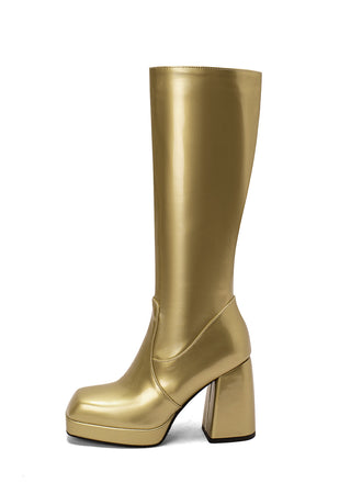 Stivali con tacco alto e punta tonda in vernice