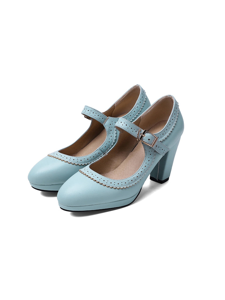 Scarpe Mary Jane retrò in pelle con tacco grosso