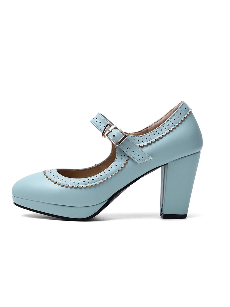 Scarpe Mary Jane retrò in pelle con tacco grosso