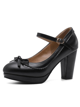 Mary Jane in pelle con punta arrotondata e tacco a spillo retrò